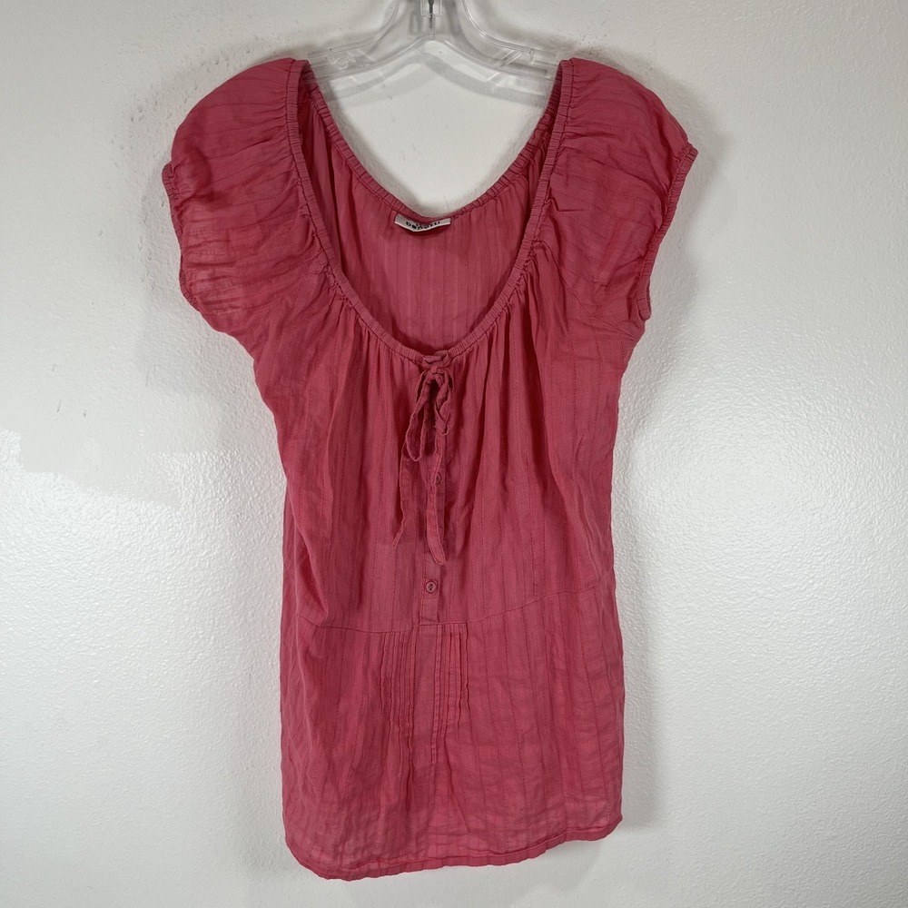 Pink Cottagecore Puff Sleeve Smocked Top Feminine Drawstring Scoopneck EU 40/42